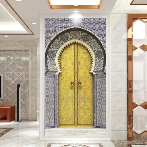 Arabic Style Muslim Palace Date Door Sticker Home Decoration Wall Stickers Living Room Wall Decals Peel & Stick Vinyl Wallpaper