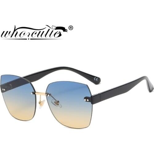 Oversized Gradient Blue Lens Rimless Square Sunglasses Men 2021 Brand Design Fashion Rectangle Sun Glasses Women Frameless UV400