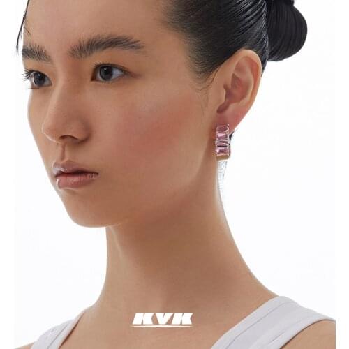 KVK Earrings 2021 new peach blossom tide transparent crystal ring earrings