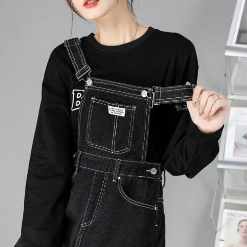 8811 New Autumn Women Baggy Denim Overalls Straight Loose Pockets Patchwork Korean Thin Casual All-Match Female Jumpsuit Jeans