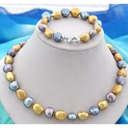 New hot 8" 18" 12x15mm baroque golden black freshwater pearl bracelet necklace