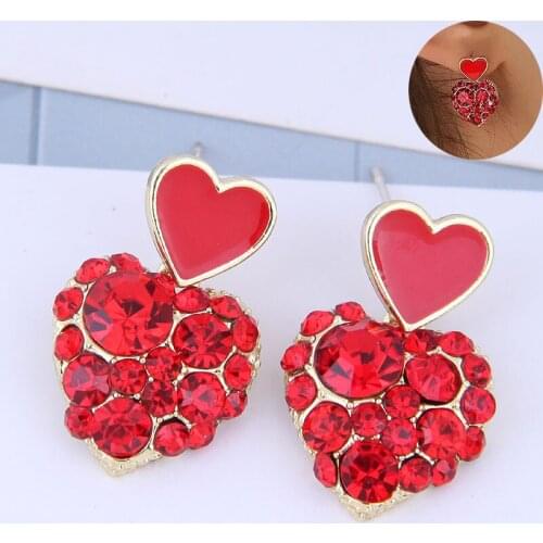 New Fashion Korean Metal Red Heart Shape Elegant Festival Love Earrings Female Cute Boucle D'oreille Party Jewelry Gift