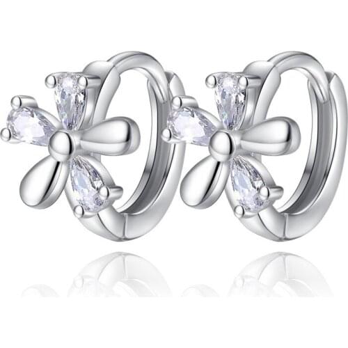 New Fashion CZ 925 Sterling Silver Flower Stud Earrings For Women Girls Kids Piercing Jewelry Orecchini Aros