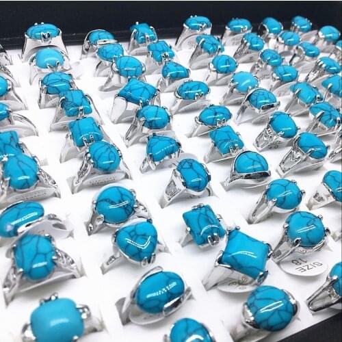 New bulk lots 24pcs mixed designs Prismatic Heart-shaped Circular blue stone zinc alloy womens rings fashion jewelry ring