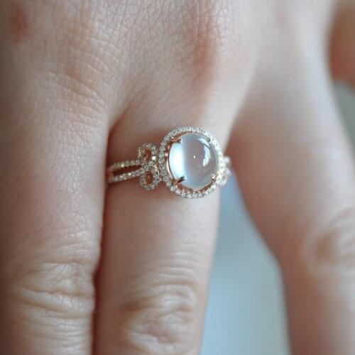 Original new chalcedony big egg round bow knot opening on both sides adjustable ring elegant charm retro female silver jewelry