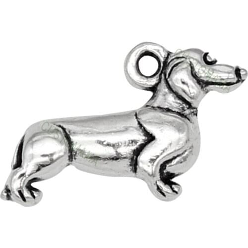 70pcs-Antique Silver Dog Charm Pendants, Dachshund Charms 19x13mm