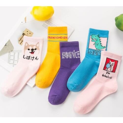 2020 Hot Explosive Style Womens Socks Cartoon Dinosaur Cat Cotton Short Tube Female Socks Ins Trendy Socks Cute Cartoon Socks