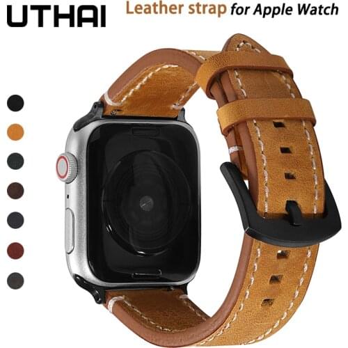 UTHAI A38 Leather strap for Apple Watch Band 44mm 42mm strap for iwatch 6 5 se 40mm 38mm for iwatch series 4 3 2 1