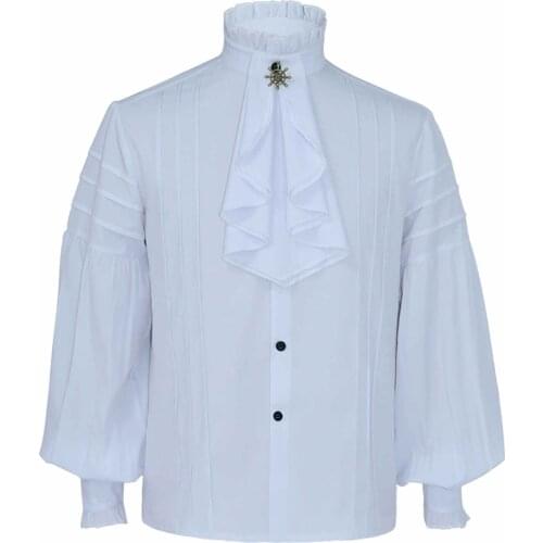 Mens Fashion Gothic Long Sleeve Solid Color Stand Collar Button Blouse Tops Casual Medieval Renaissance Shirt Camisas Hombre#g3