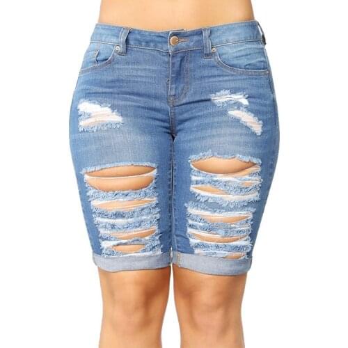 Ripped Short Jeans 2021 Summer Women Sexy Hollow Out Butt Lift High Waisted Tassel Denim Shorts Woman Skinny Knee Length Shorts