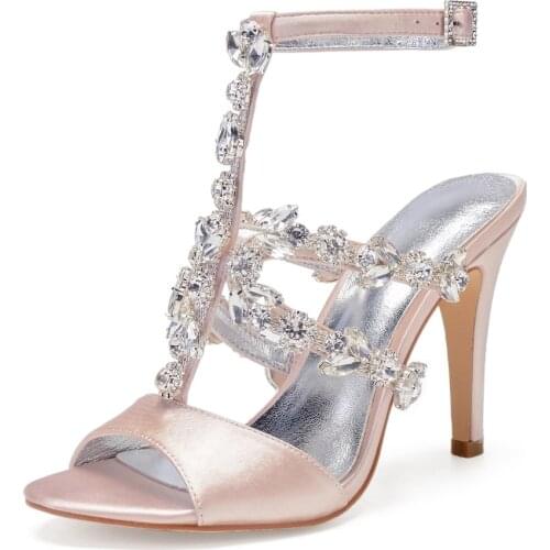 Satin evening dress sandals ankle strap with Crystal bridal wedding party prom high heels women pumps shoe Хрустальные сандалии