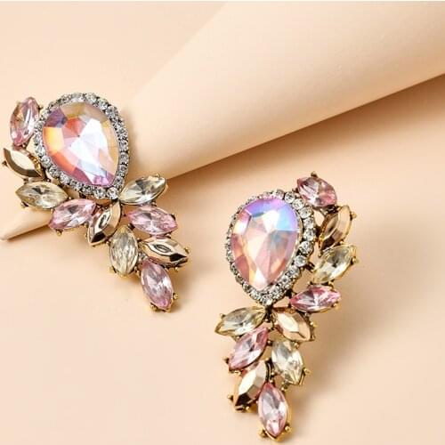 Docona Colorful Rhinestone Gem Flower Earring for Women Gold Alloy Stud Earring Brincos Fashion Jewelry Accessories 9670