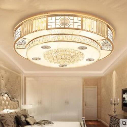 Modern Chinese gold round led crystal lamp living room lamp ceiling lamp bedroom study restaurant lamps led lighting fixture