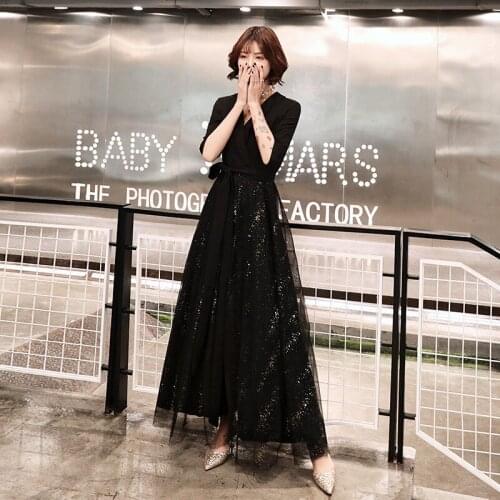 Formal V-Neck Black Evening Dresses Ankle-Length robe de soiree Party Vestido abendkleider Gown