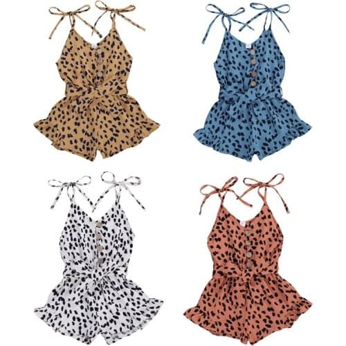 1-6Y Summer Infant Kids Baby Girls Rompers Leopard print Sleeveless Bow Overalls Fashion Jumpsuits Toddler Clothes