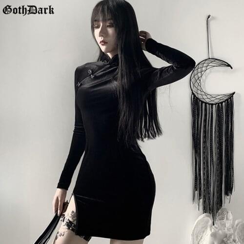 Goth Dark Solid Vintage Gothic Dresses Harajuku Autumn 2021 Patchwork Grunge Spliced Women Dress Button Longsleeve Sexy
