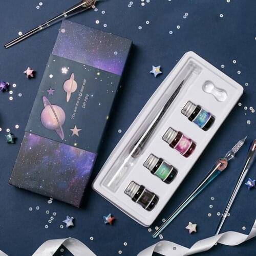 1Set Crystal Pen Dreamlike Smooth Writhing Delicate Vintage Glass Dip Pen for Calligraphy Creative Kids Gifts