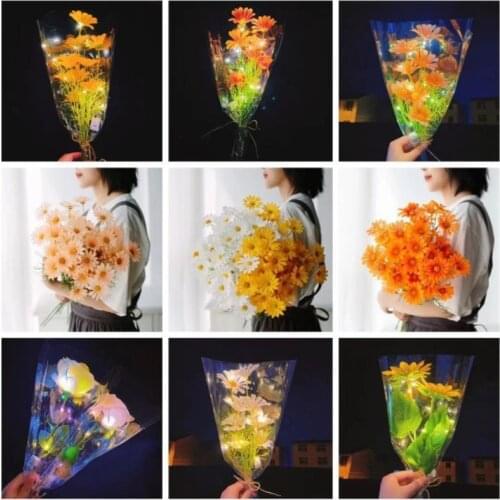 10pcs Light Up Luminous Chrysanthemum Rose Flower Bouquet Led Flash Valentines Day Glowing Party Wedding Decor Christmas
