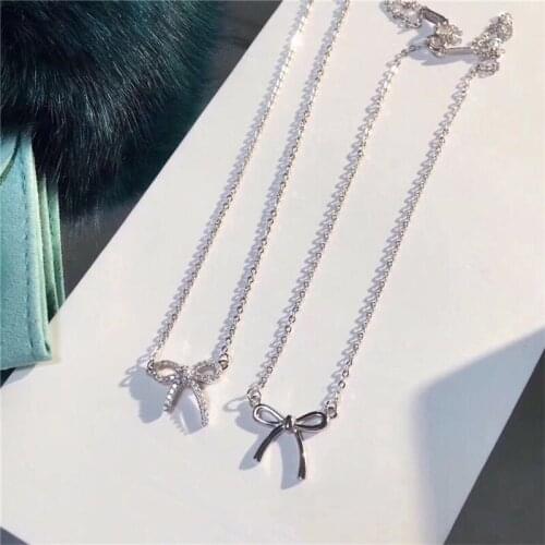 100% Real 925 Sterling Silver Sweet Bowknot Charms Choker Necklace For Women Simple Fashion Silver 925 Hot Brand Jewelry Gifts