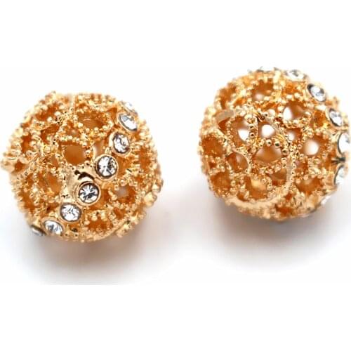 13mm 17mm African Spacer Beads Filigree Ball Connector Rhinestone Paved Findings DIY for Women Men Wedding Necklace Jewelry Set