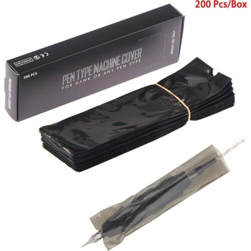 200 Pcs / Box Black Disposable Tattoo Bag Cover Sleeves For Tattoo Machine Pen