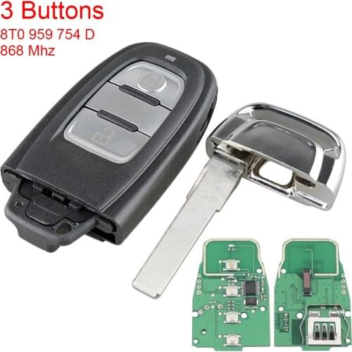868MHz 3 Button Car Smart Remote Key Fob with PCF7945AC Chip 8T0 959 754 D Auto Key Replacment Fit for Audi A4 A5 A6 Q3 S5 S6 S7