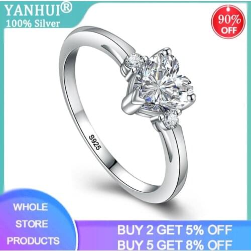 Authentic 925 Solid Silver Peach Heart Finger Rings for Women Engagement Wedding Band Gift Jewelry Anel Size 4 5 6 7 8 9 10 11