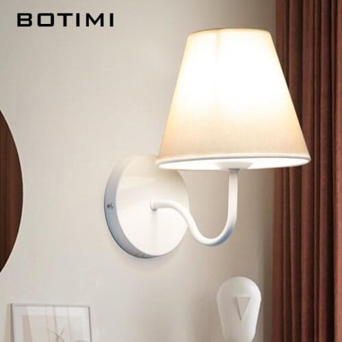 BOTIMI New Arrival LED Wall Lights For Bedroom Black Iron E27 Wall Sconce Bedside Applique Murale Luminaire White Reading Light