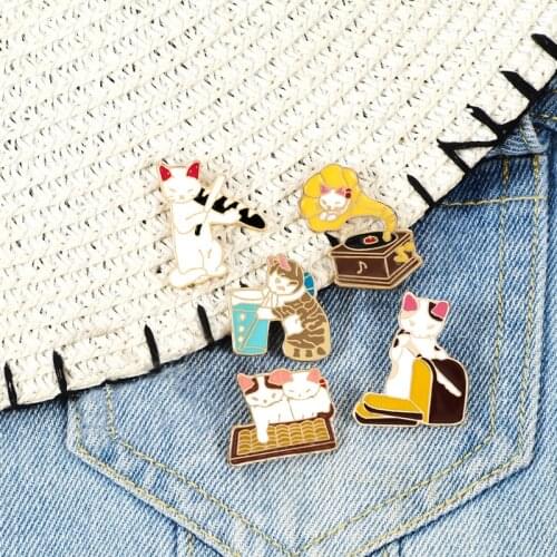 Cute Cat Series Brooch Pin Cooking Radio Cats Badge Cartoon Little Kitten Enamel Lapel Buckle Pins Animals Jewelry Gift For Kids