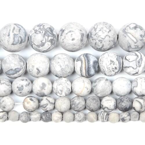 Natural Stone Frosted Map Stone Veins Stripe Charm Round Loose Beads For Jewelry Making Needlework Bracelet Diy Strand 4-12 MM