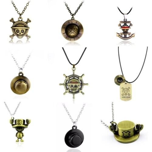 Cartoon Anime One Piece Necklace Luffy Straw Hat Ace Pendant Chain Choker Man Necklaces Wanted Charm Gifts Jewelry Collares