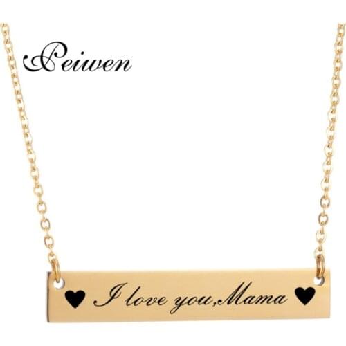 New Stainless Steel Letter Custom Necklace I love you Mama ID Bar Charm Chain Necklaces for Women Men Jewelry Mothers Day Gift