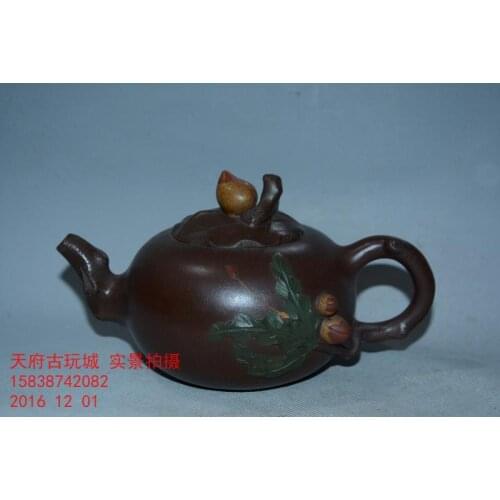 Old Qing Dynasty ZiSha Pottery Tea Pot,peach, with Mark,best collection& adornment,#02, Free shipping