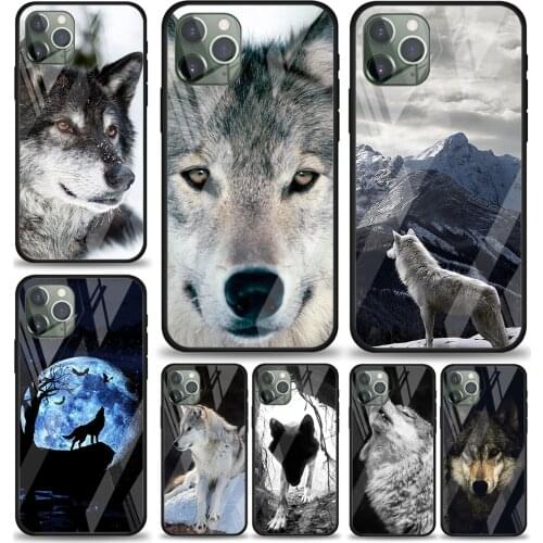 Cool Black Wolf Print Tempered Glass Cover For Apple IPhone 12 Mini 11 Pro XS MAX XR X 8 7 6S 6 Plus Phone Case Coque