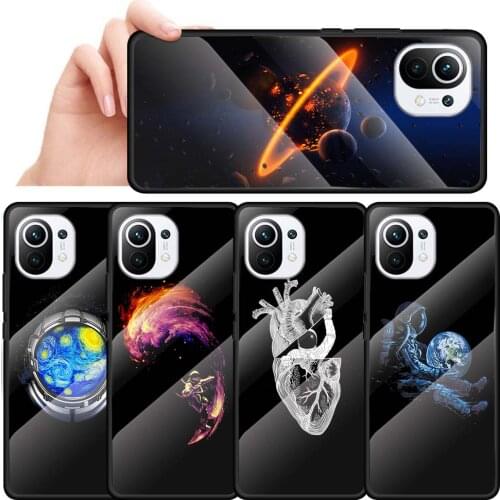 Tempered Glass Case Coque For Xiaomi Mi Poco X3 NFC 11 9T 10T Pro Note 10 Lite Back Cover Shell Capa Funny Astronaut Moon
