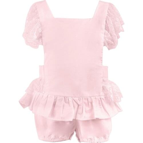 Princess Baby Girls Sweet Lace Fly Sleeve Romper Fashion Solid Color Cross Straps Backless Jumpsuits For Little Girls