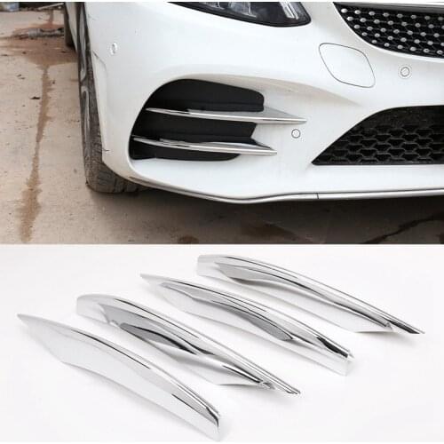 For Mercedes Benz C Class 2019-2020 Chrome ABS Front Bumper Grille Fog Light Decorative Cover Trim
