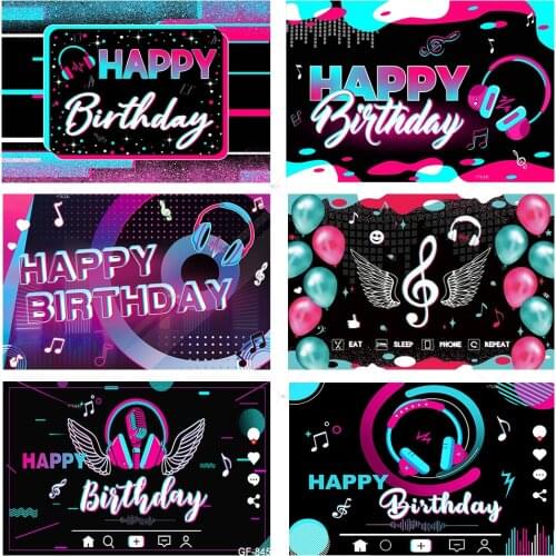 Audio Dynamic Music Headset Musical Note Backdrop Girl Birthday Party Decoration Newborn Custom Photo Background Photography