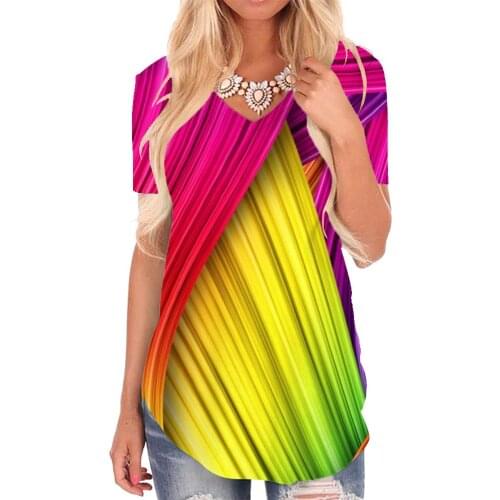 Giyu Brand Rainbow T-shirt women Abstract T-shirts 3d Psychedelic Funny T shirts Art V-neck Tshirt Womens Clothing Summer Cool