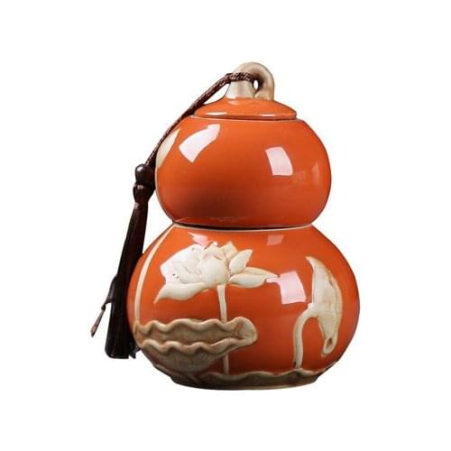 Ceramic Gourd Tea Can Pu'er Sealed Jar celadon Storage Tank Kungfu Black Tea Oolong Ceremony Accessories Teaware Gift Box