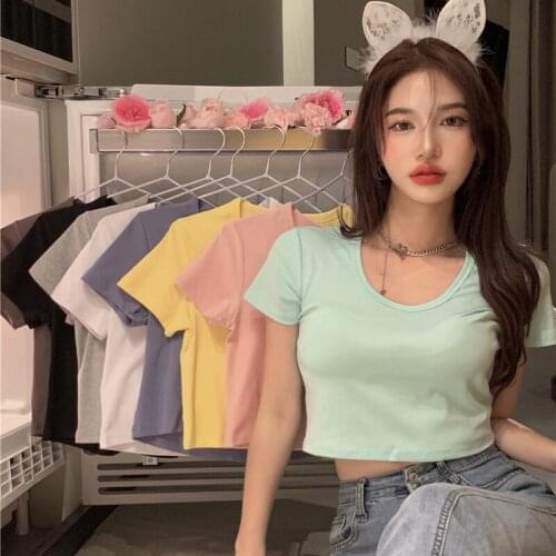 Korean Fashion Kawaii Clothes Harajuku Sexy Aesthetic Crop Top T-shirt Streetwear Casual Sweatshirt Summer Tops For Girls