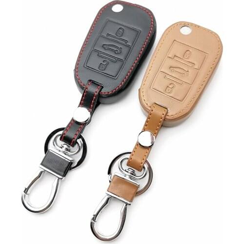 Leather 3-button key cover for Peugeot 508 301 2008 3008 408 for Citroen C4 CACTUS C5 C3 C4L housing key remote control bag