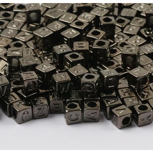 Square Acrylic Letter Beads 6X6mm Black Alphabet Spacer Loose Bead For Jewelry Making Diy Charm Necklace Bracelet Accessory