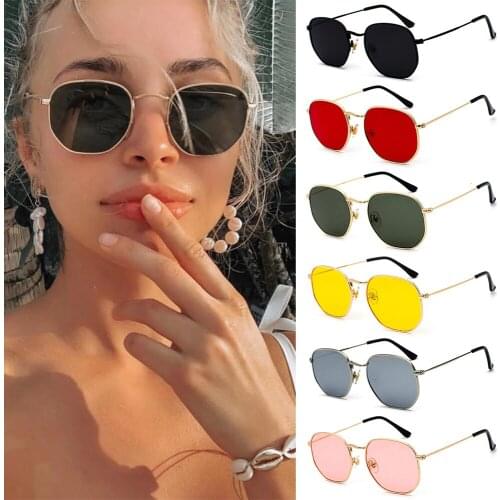 Driving Small Square Sunglasses for Men and Women UV400 Polygon Mirrored Lens Sun Glasses Eyewear Fashion Metal Frame Glasses