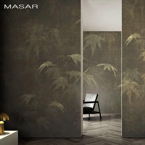 MASAR modern retro light luxury art mural abstract leaves wallpaper golden blue background wall paper Maple leaf