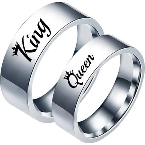 2020 New Fashion Jewelry Couple Ring King Queen Wedding Rings for Men and Women Stainless Steel Engagement Band Christmas Gift