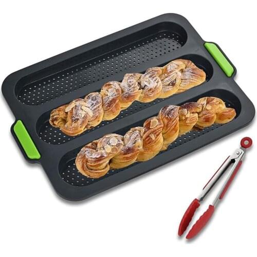 Baguette Mould Set 3 Grids Non-stick Silicone Bread Mould Heat Resistant Baking Pan Mold Kitchen Bakeware Cake Food Clip Tools