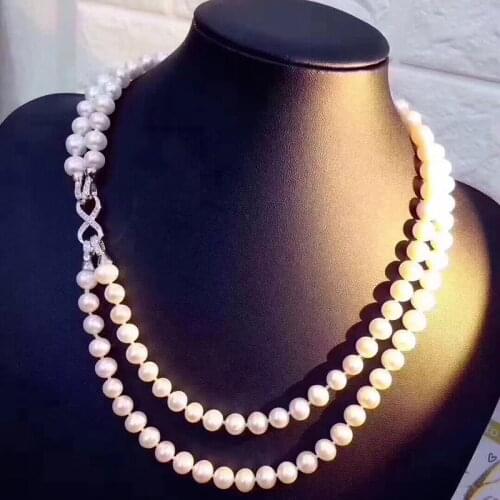 Fine Double deck Necklace Natural freshwater pearls Strands necklace fashion DIY wear as your think Hot sale for Women Mum Lady