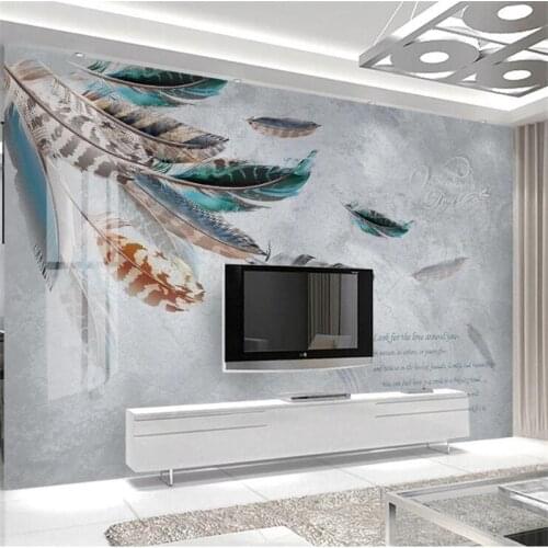 Custom 3D Photo Wallpaper Nordic Plant Leaf Feather Modern Simple Marble papel de parede living room Background Wall paper обои