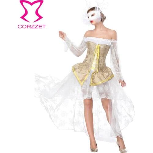 Sexy Victorian Beige Floral Lace Front Bandage Overbust Corset Dress Waist Trainer Bustiers Costume Gothic Corset Skirt Sets